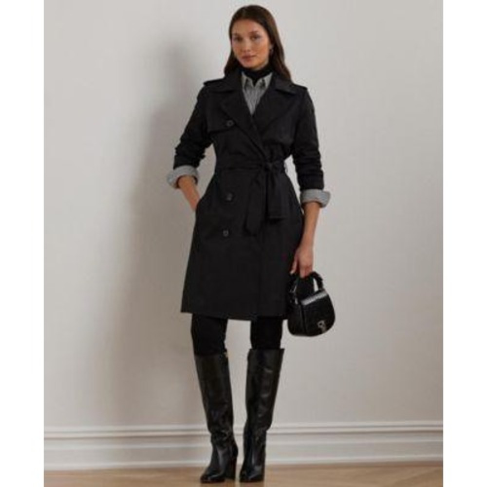 Lauren Ralph Lauren Belted Water-Resistant Trench Coat Womens Medium Navy NWT